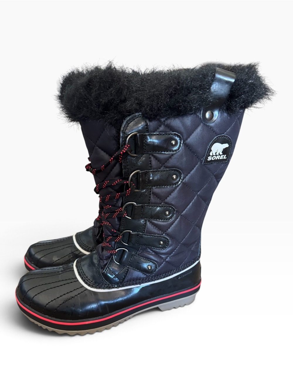 Sorel Women's Black Quilted Winter Boot with Fur Trim